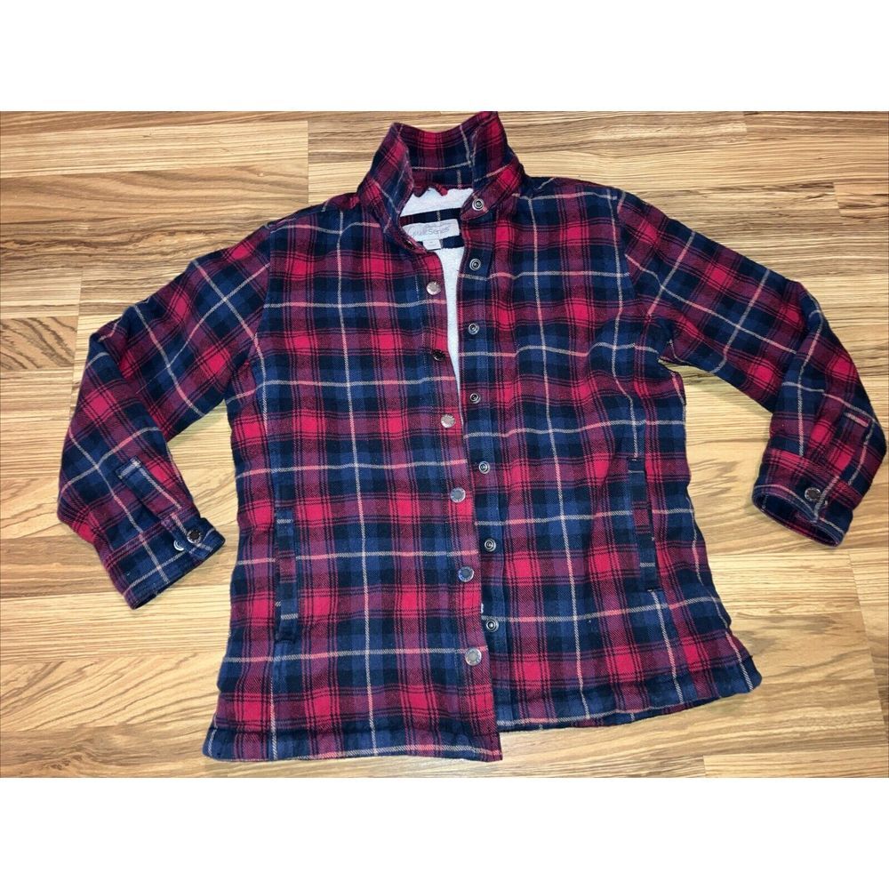 Gander Mountain Guide Series Fleece Lined Jacket flannel‎ Womens Size M Red Blue